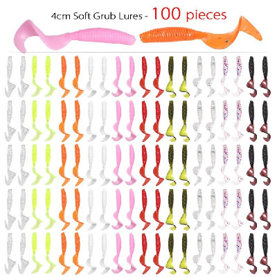 

100pcs 4cm Soft Artificial Fishing Lures Swimbait Tail Grub Lures Worm Moggot Grub Lures Baits