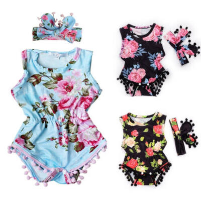 

Newborn Baby Girl Summer Clothes Flower Tassels Romper Jumpsuit 2Pcs Outfits Set