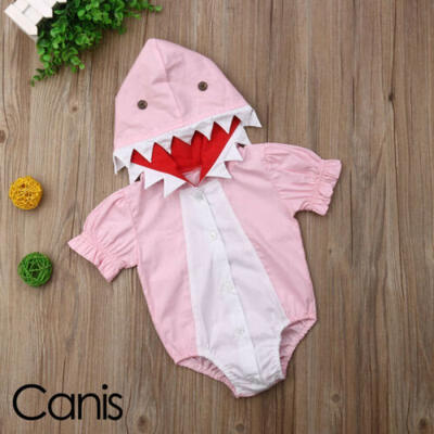 

US Newborn Infant Baby Girls Shark Cartoon Romper Bodysuit Hooded Outfit Clothes