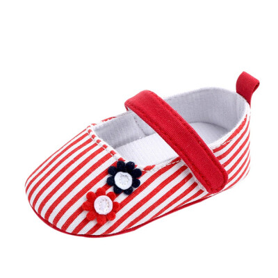 

Newborn Baby Cute Girls Striped Flower Princess First Walkers Soft Sole Shoes