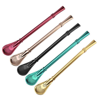 

Stainless Steel Metal Drinking Straw Spoon Resuabl Washable Stirring Scoop Metal Stainless Straws Metal Drinking Straws