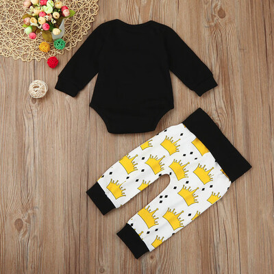 

Newborn Infant Baby Girl Boy Crown Letter Print RomperPants Outfits Clothes Set