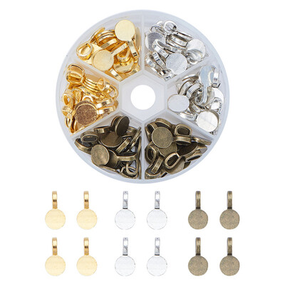 

PH PANDAHALL 1 Box 108Pcs Flat Round Tibetan Style Alloy Glue-on Flat Pad Bails Pendant