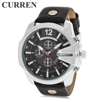 

Curren 8176 Men Quartz Watch with Date Display Leather Band Decorative Sub-dials