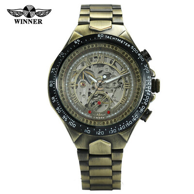 

Gobestart Luxury Monochrome Metal Strap Hollow Vintage Fashion Mens Mechanical Watch