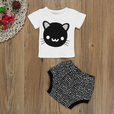 

1Set Kids Baby Short Sleeve Cat Print T-Shirt TopsPants Clothes Outfit