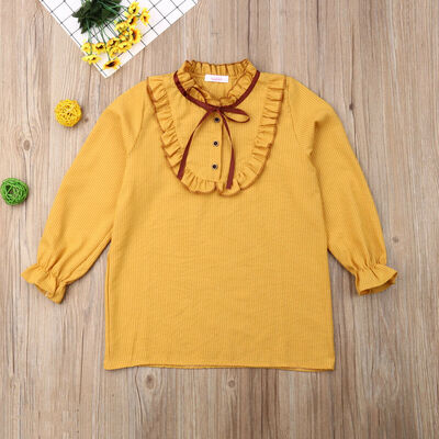 

2019 Kids Girls Casual Long Sleeve Lace Stripe Tops Blouse Shirt Tee T-Shirt UK