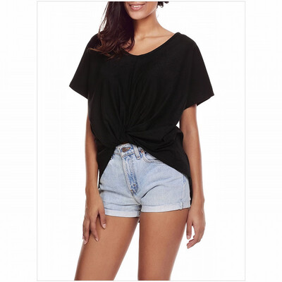

Round neck short-sleeved front knotted skirt loose solid color T-shirt top