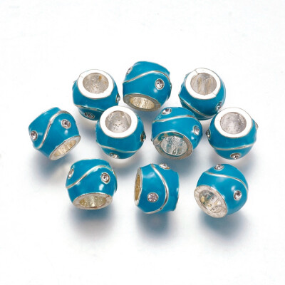 

Alloy European Beads with Rhinestone&Enamel Rondelle Silver DeepSkyBlue 1011x8mm Hole 5mm