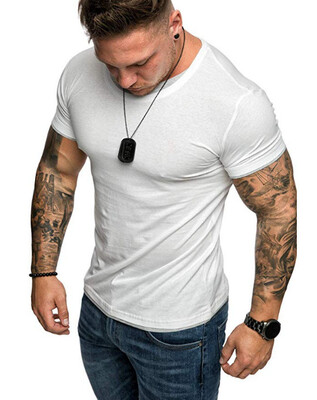 

SUNSIOM Men Gym Tight Tops T-Shirt Short Sleeve Slim Fit V-Neck Casual Fitness -3XL