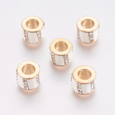 

Alloy European Beads Large Hole Beads with Enamel&Rhinestone Column Golden White 10x75mm Hole 5mm