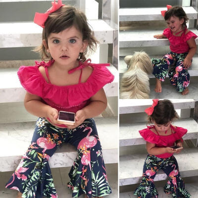 

Beauty Toddler Kids Baby Girl Off-shoulder TopsWide Leg Floral Pants Leggings Clothes