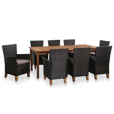 

9 Piece Outdoor Dining Set Poly Rattan Black&Brown