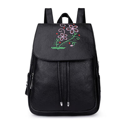

Litchi Pattern Travel Backpacks Women School Bags PU Leather Large Knapsack