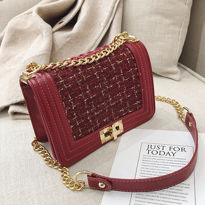 

Bag female 2019 new wave Korean fashion wild small fragrance wind wool casual chain shoulder slung small square bag