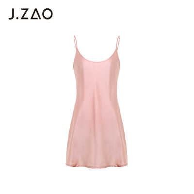 

JZAO pajamas womens silk nightdress bottoming petticoat strap sexy pajamas white