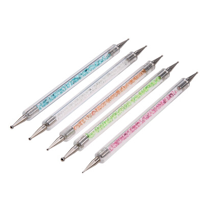 

5pcs Nail Art Two Head Pens Crystal Transparent Handle For UV Gel Polish