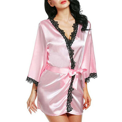 

Sexy Women Bathrobe Satinsilk Soft Long Lingerie Robe Babydoll Dress Sleepwear