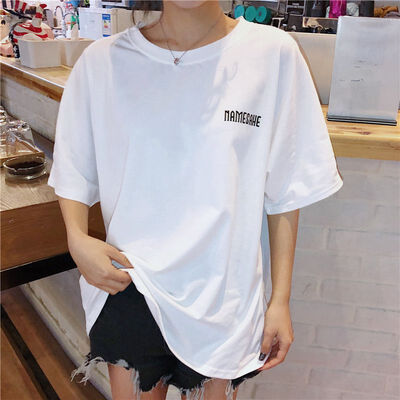 

Women Round Collar Summer Letter Print Loose Short Sleeve Casual Simple Wild T-Shirt