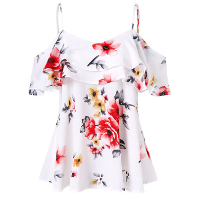 

Floral Print Cold Shoulder Ruffled Blouse