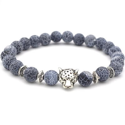 

New Black Weathered Alloy Leopard Head Beaded Bracelet Round Unisex Gifts 8Mm Bracelets