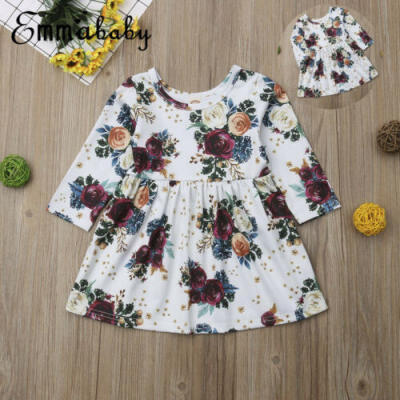 

Toddler Kids Baby Girls Long Sleeve Floral Dress Casual Party Tutu Dress 1-5Year