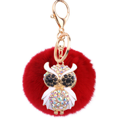 

Car Keychain Handmade Cute Creative Plush Owl Rex Rabbit Hairball Crystal Rhinestone Jewelry Bag Pendant