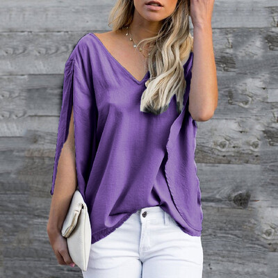 

Starmoon Plus Size Women Fashion Solid Casual Chiffon Bow Patchwork Blouse T-Shirt Tops