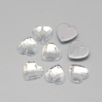 

Sew on Rhinestone Transparent Acrylic Rhinestone Two Holes Garment Accessories Faceted Heart Clear 18x18x45mm Hole 081