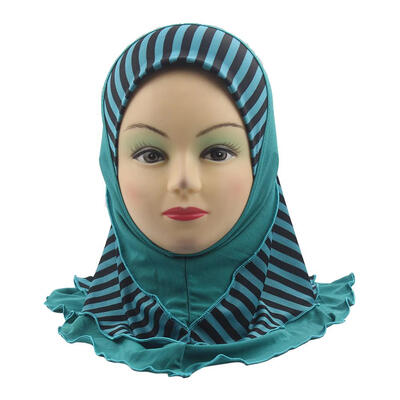 

Muslim Kids Girl Headscarf Stripe Splicing Soft Breathable Arab Wrap Scarf