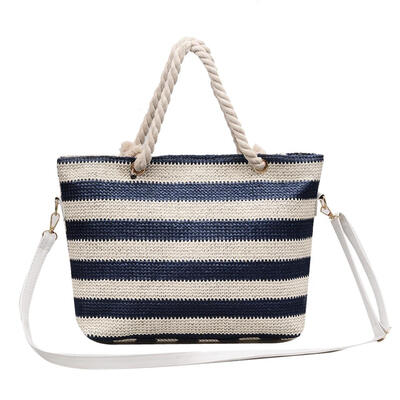 

Girls Hit Color Stripe Shoulder Handbags Women Shopping Straw Satchel Totes