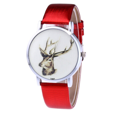 

Top Brand Watches Women Elk Pattern Dial Ladies Fashion Quartz Wristwatch Casual Leather Strap Colck Gift Zegarki Damskie