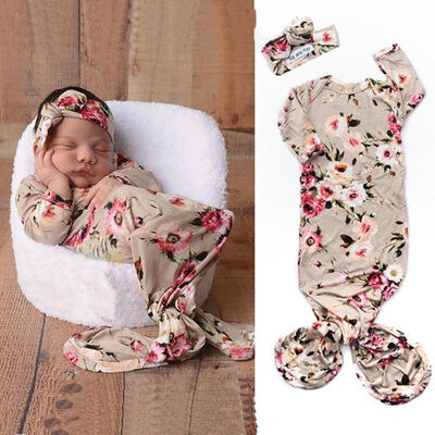 

Cute Baby Girl Flower Swaddle Wrap Blanket Long Sleeve Sleeping BagHeadband