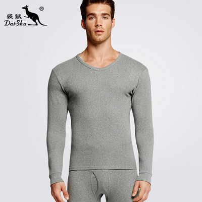 

Kangaroo DaiShu Qiuyi Qiuku mens cotton warm suit mens V-neck solid color base thin sweater shawl