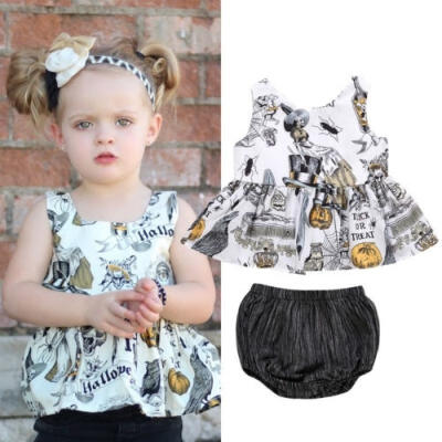 

Canis Newborn Kids Baby Girls Halloween Tops Sleeveless Dress Shorts Outfits Set