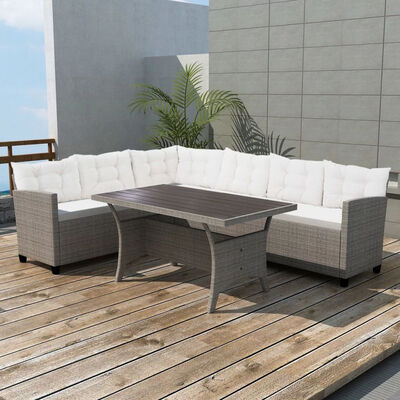 

3 Piece Garden Lounge Set with Cushions Poly Rattan Gray