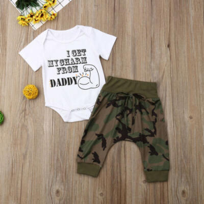 

2PCS Newborn Kids Baby Boys Clothes Tops Romper Camouflage Long Pants Outfit Set