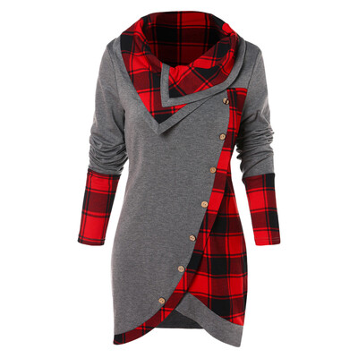 

Tartan Panel Long Sleeve Asymmetrical T-shirt
