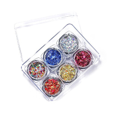 

6 ColorsSet Eyes Glitter Sequins Iridescent Flakes Shiny Gel Cosmetic Chunky Glitter for Eye Shadow Body Nail Lips Face Hair Glit