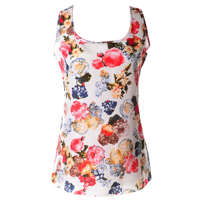 

Women Sleeveless Print Flower All-match Loose Chiffon Vest