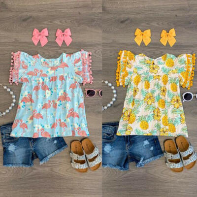 

US Toddler Kid Girl Summer Pineapple T-shirt Top Denim Shorts Outfit Set Clothes