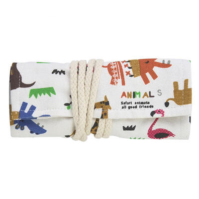 

Greensen 36 Holes Animal Pattern Canvas Pencil Case School Supplies Pen Storage Bag Large Capacity