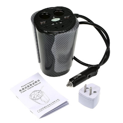 

Power Inverter 150W Car Cup Power Inverter DC 12V to AC 220V with Flashing LED Light 2 AC Outlet&2 USB Ports with Car Cigarett