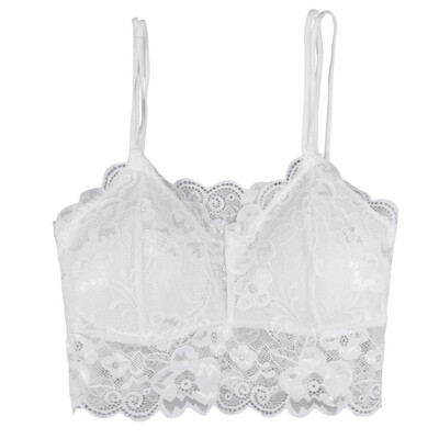 

Sexy Women Double Sling Lace Crochet Bralette Bralet Bra Bustier Crop Top Floral Cami Padded Tube Top Safety For party
