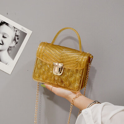 

Net red texture jelly bag small bag female 2019 new wave ocean transparent Messenger bag wild chain small square bag