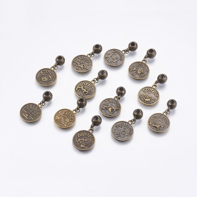 

Alloy European Dangle Beads Large Hole Pendants ConstellationZodiac Sign Antique Bronze Mixed 33mm Hole 45mm
