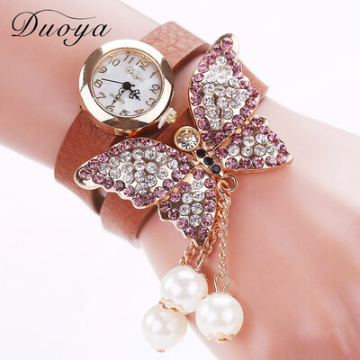 

Big Butterfly Bracelet Watch Full Diamond Pearl Trend Brand Ladies Fashion Watch Fashion PU Leather Watch