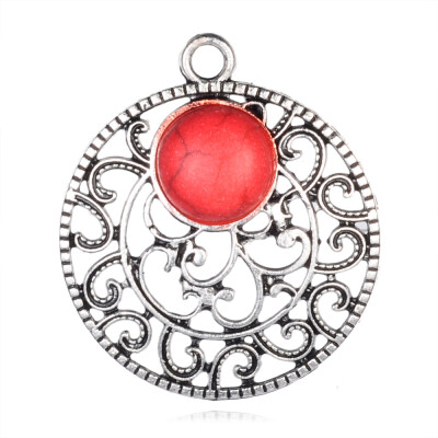 

Alloy Pendants with Synthetic Turquoise Gemstones Dyed Flat Round Antique Silver OrangeRed 31x28x6mm Hole 3mm