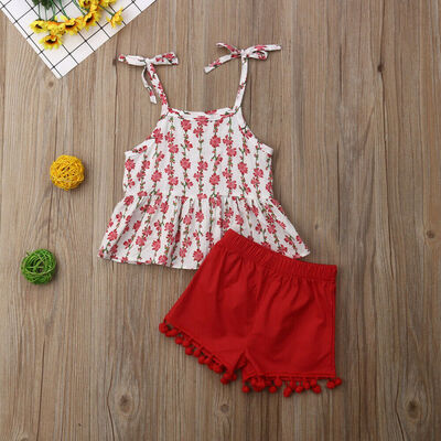 

Toddler Kids Baby Girls Summer Clothes Floral Tops Shorts Pants Outfits 2PCS