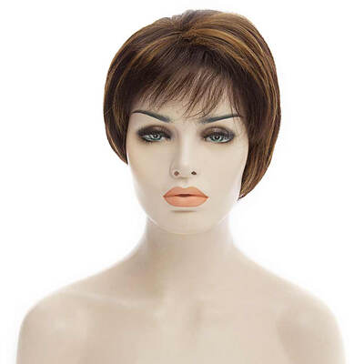 

Fashion Fluffy Side Bang Brown Mixed Black Charming Short Straight Synthetic Capless Wig For Women
